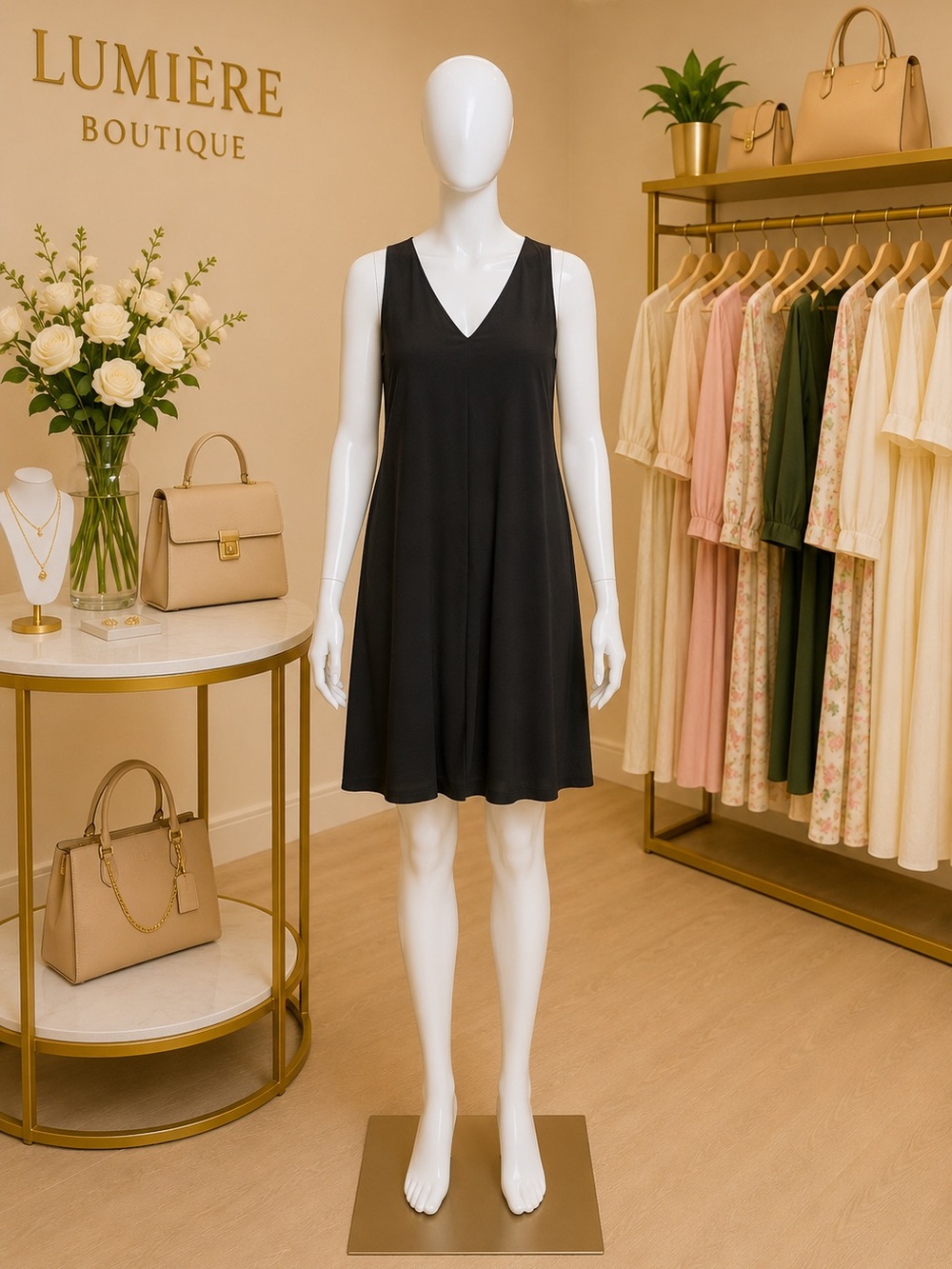 Old Navy Black V-Neck Swing Midi Dress